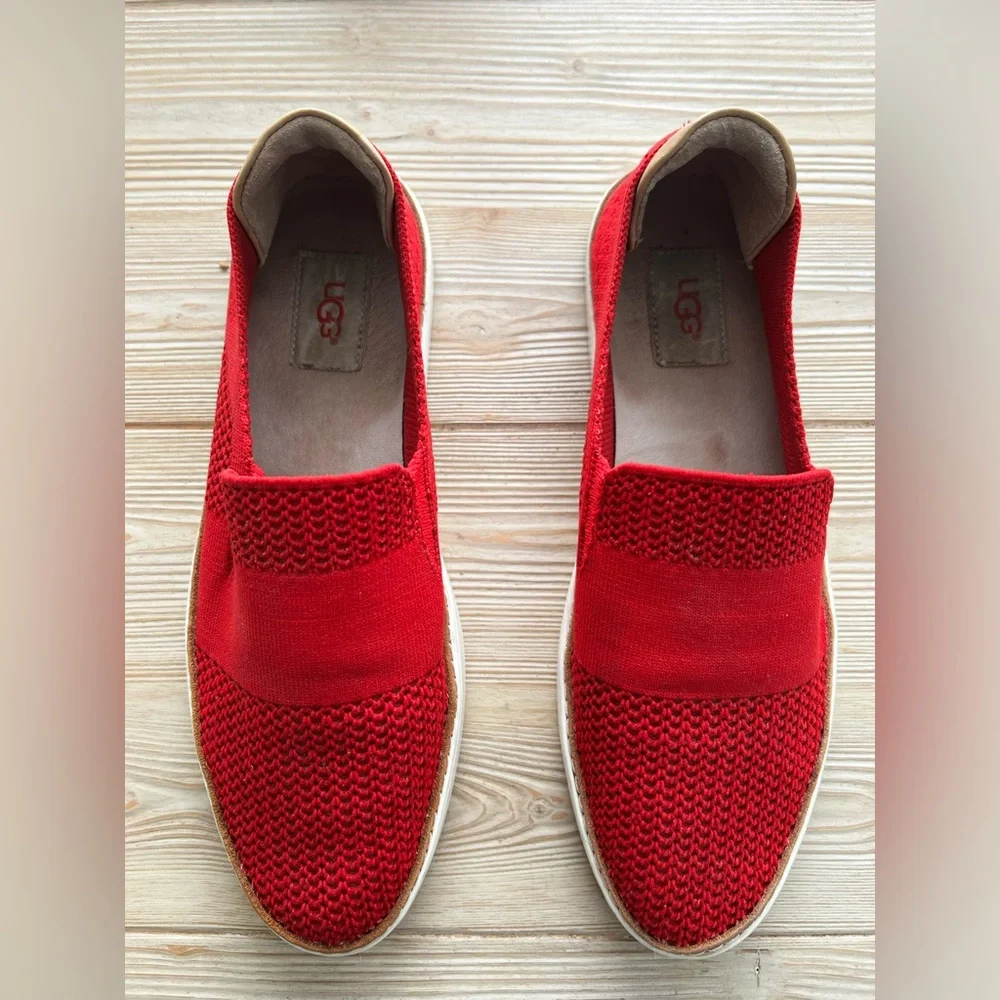 UGG Red Knit Slip-On Sneakers | Size 9.5| Casual Comfort Flats